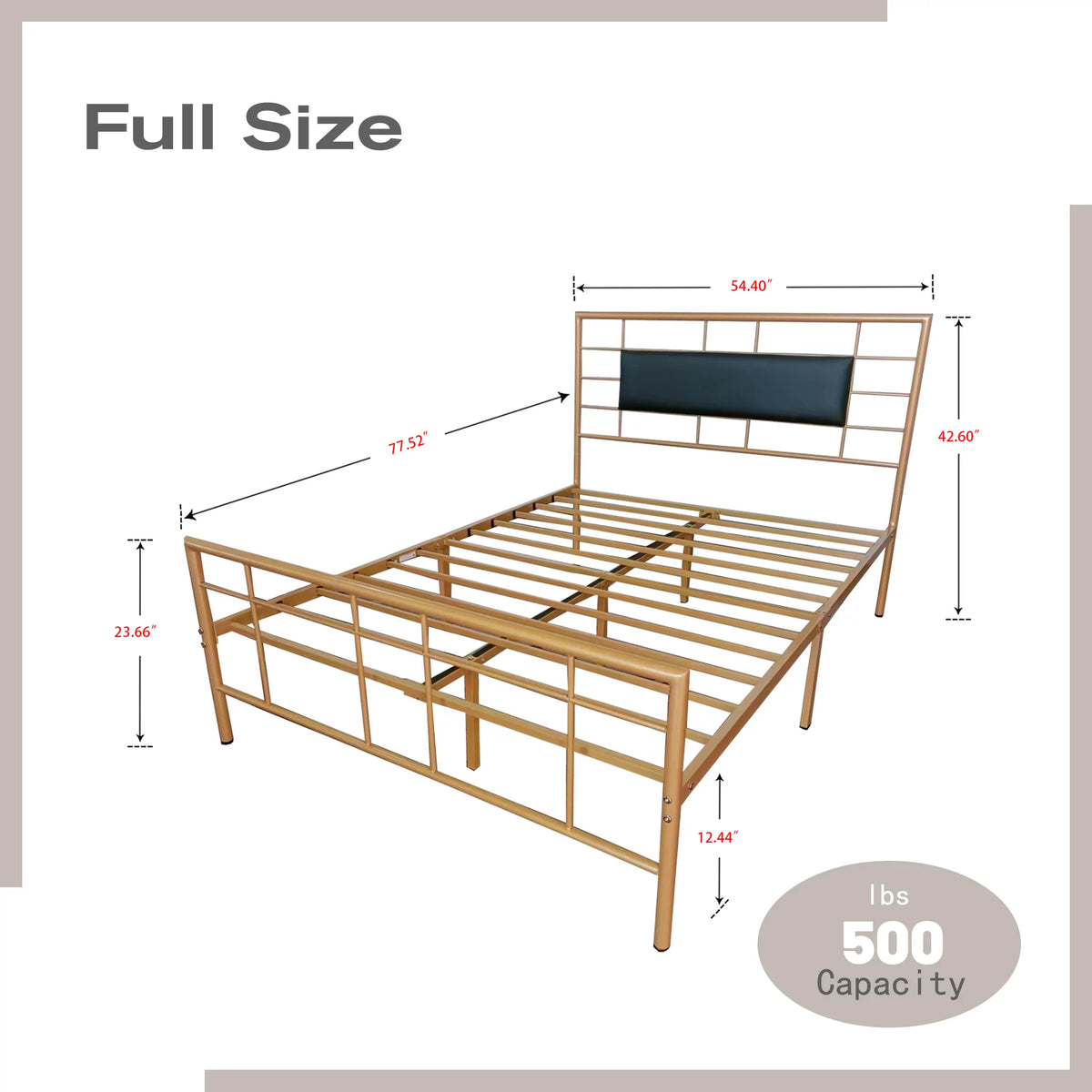 Queen Size Black Metal Platform Bed Frame with Leather Upholstered Headboard H82714