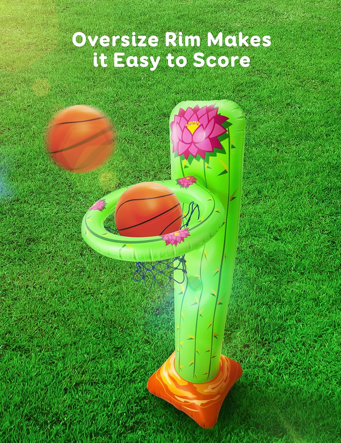 Inflatable Cactus Basketball Set with 2 Balls, Height-Adjustable Basket 3ft – 5ft J567642