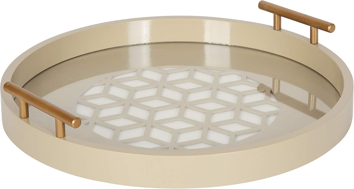 Navy and Gold Round Decorative Tray with Metal Handles L467026