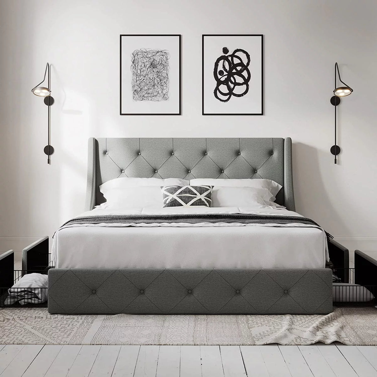Queen Size Bed Frame with 4 Storage Drawers Q712
