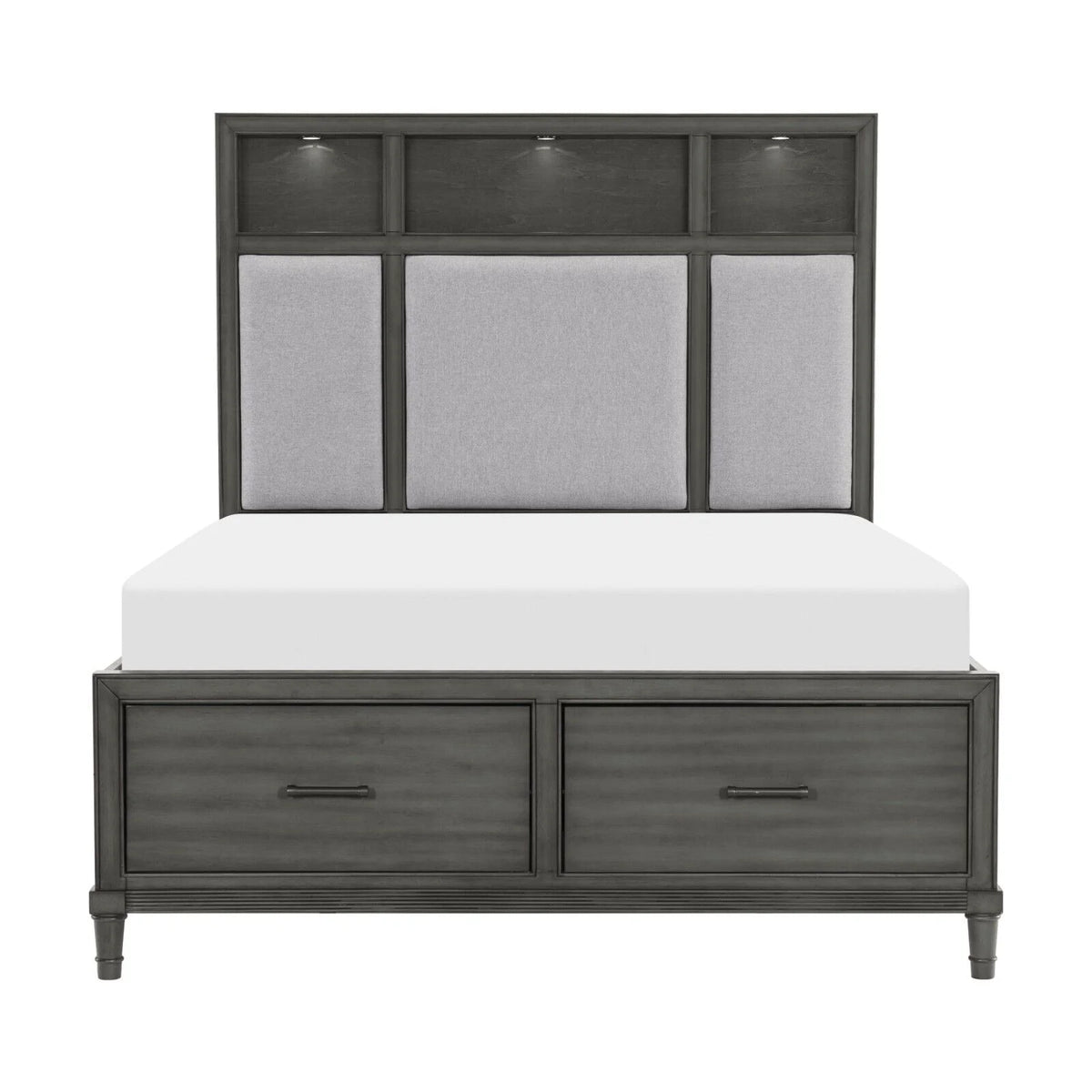 Queen Size Platform Bed with Storage USB Port Bookshelves LED Light Headboard R11255
