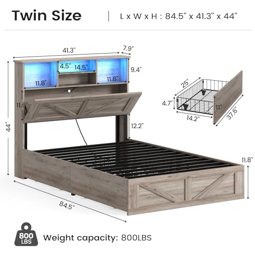 Full Size Bed Frame with 4 Storage Drawers and Rattan Headboard Q363