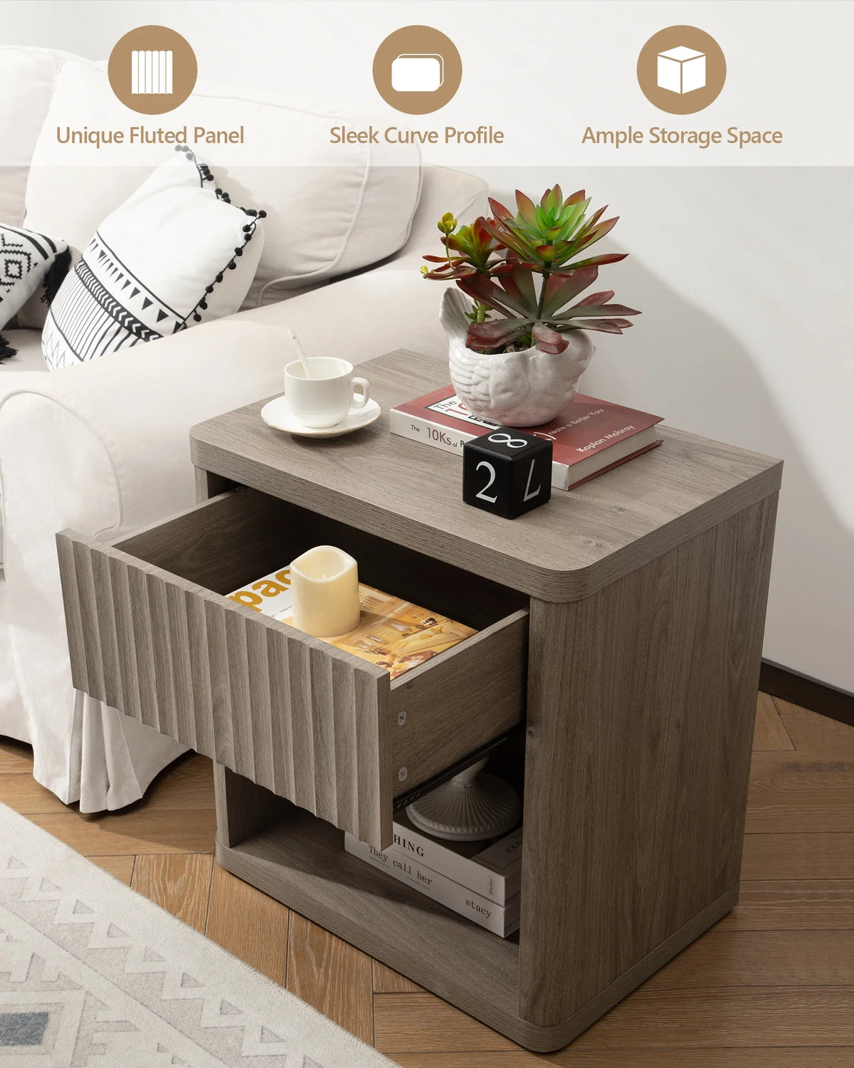 Gray Set of 2 Wood Nightstands with Drawer E53006