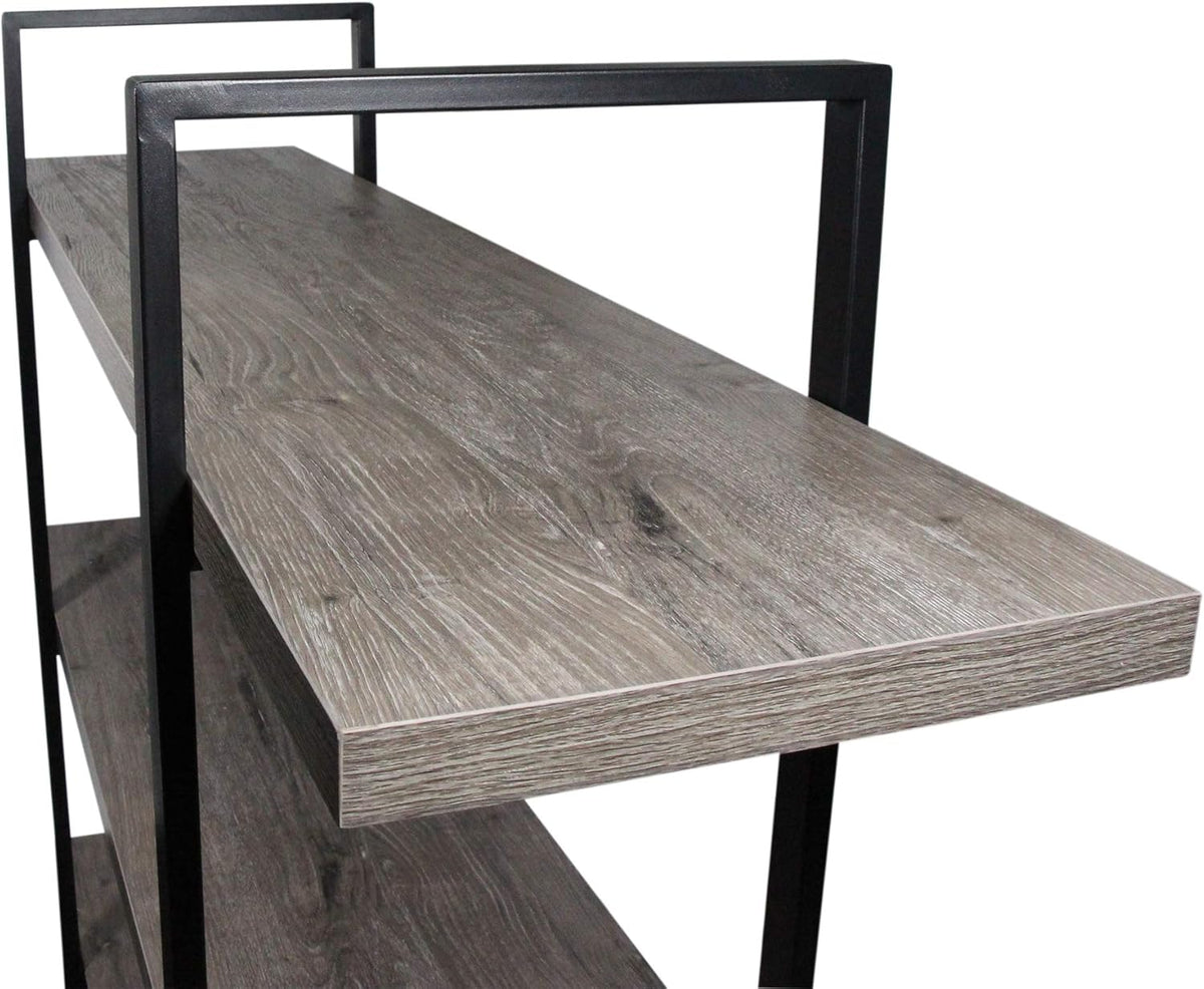 Gray Oak 4-Tier Metal and Wood Bookshelf P7261