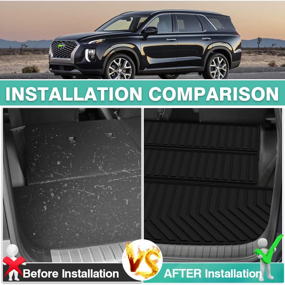 Cargo Liner for 2020 2021 2022 Hyundai Palisade, All Weather Rear Trunk Floor Mat, Pack of 2 H3542