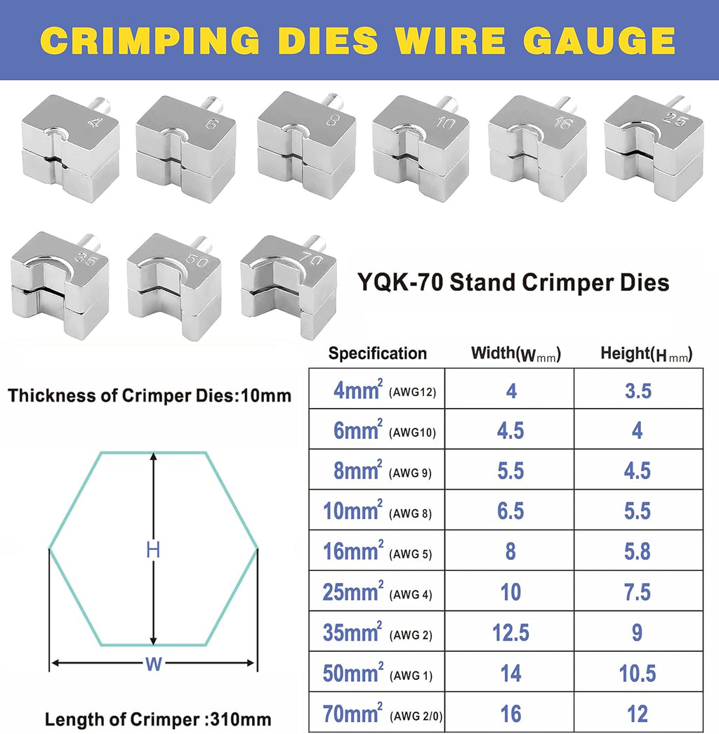 Hydraulic Battery Cable Lug Crimping Tool, AWG 12-2/0, 9 Pairs of Dies J3578
