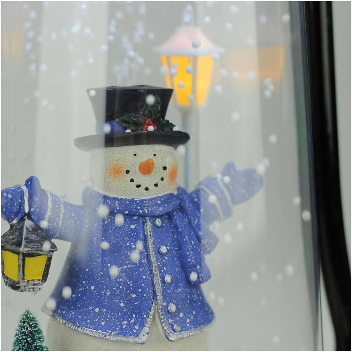 Black Lighted Musical Snowman Snowing Christmas Table Top Lantern P49522