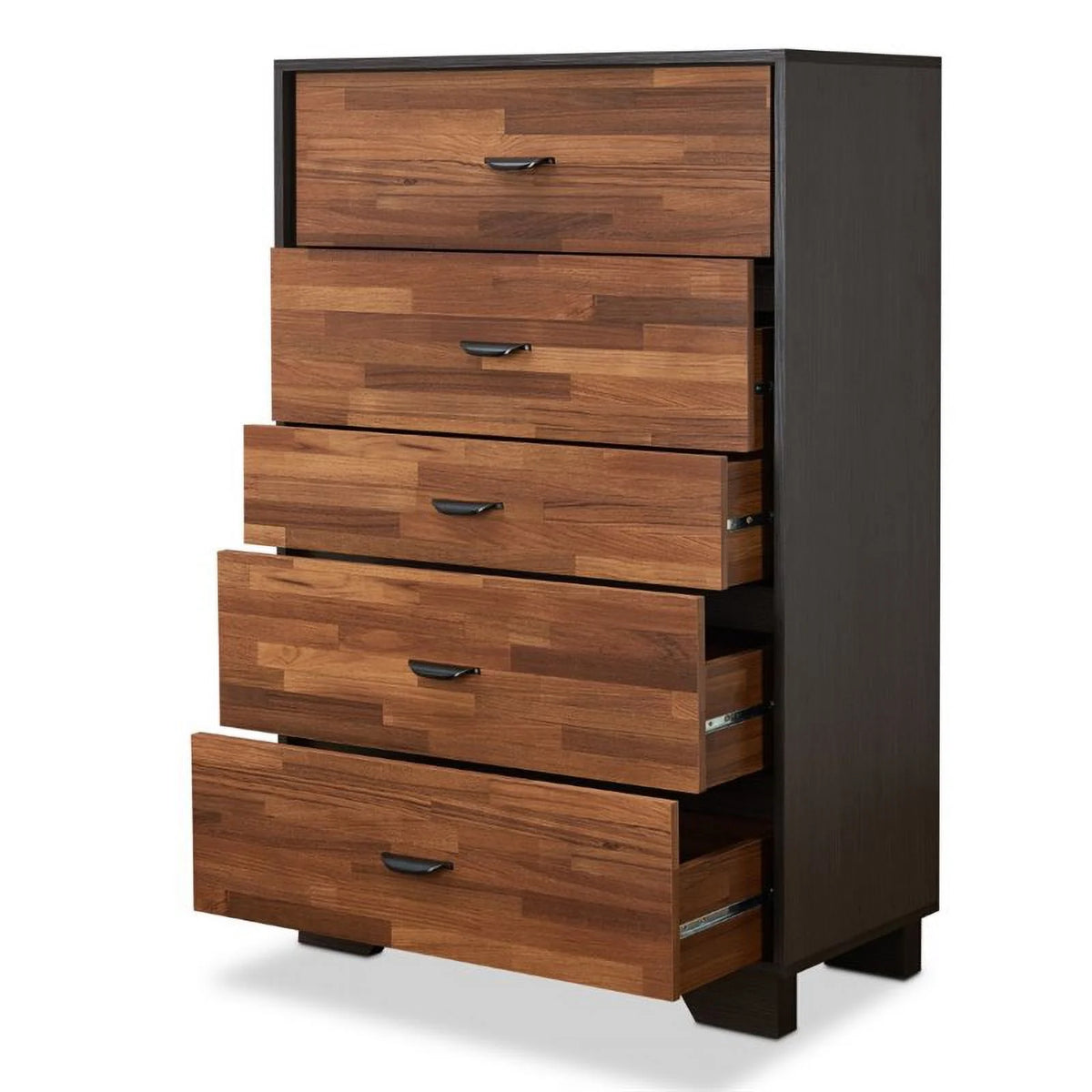 Wood 5 Drawer Chest in Walnut & Espresso O405200