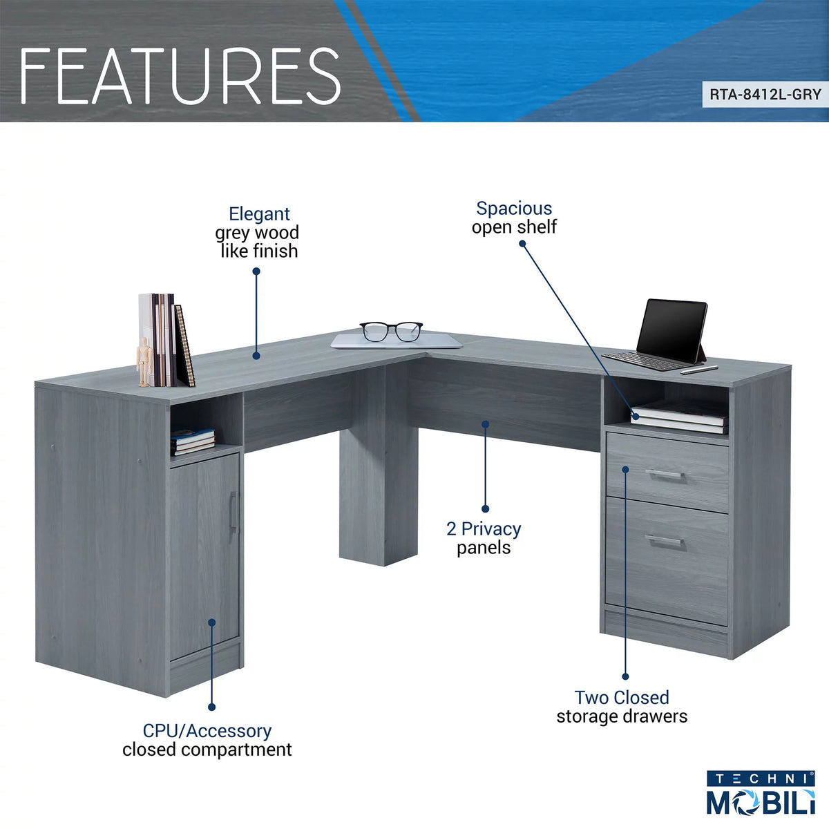 L-Shape Desk with Storage F5845