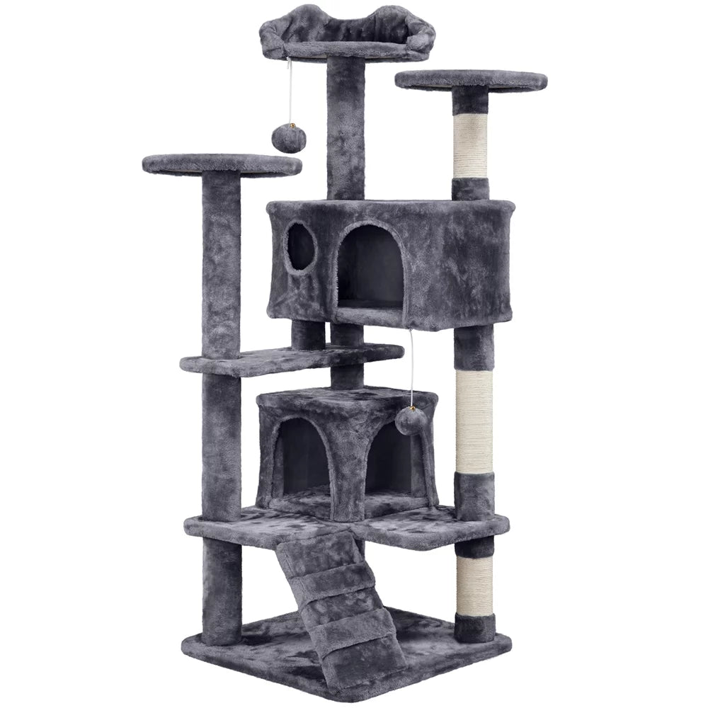 Dark Gray Cat Tree Condo with Scratching Post Tower P550