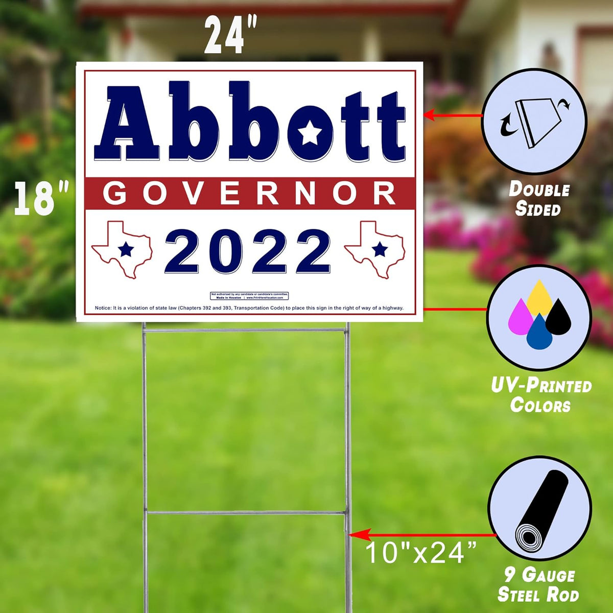 Yard Sign with Metal Wire H-Stake Stand and Bumper Sticker H7886