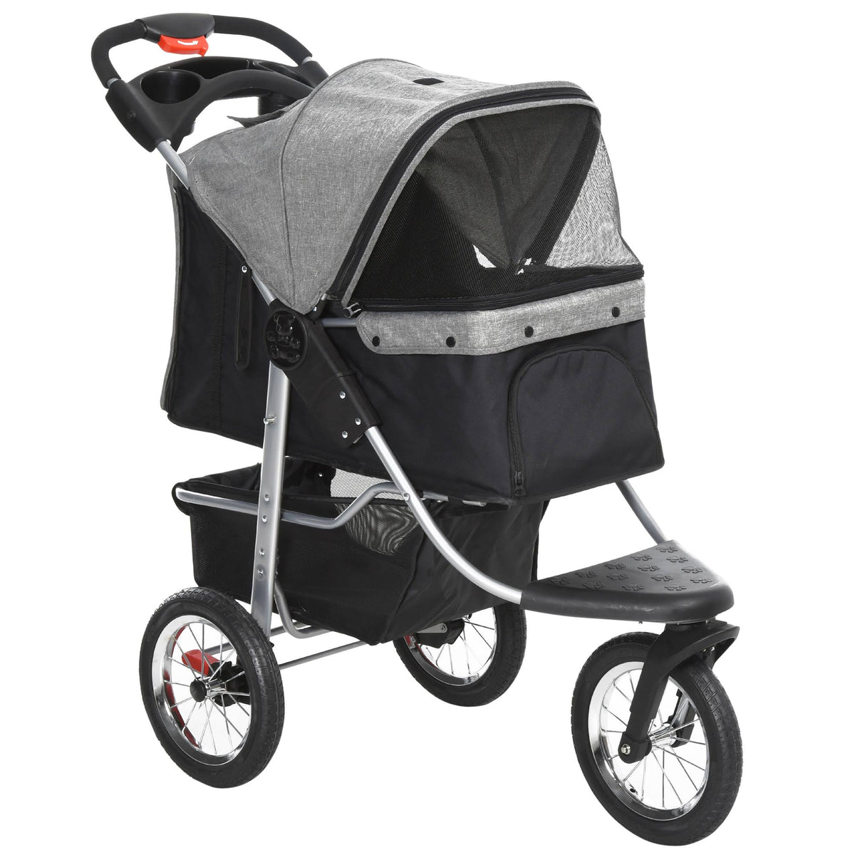 Grey Folding Pet Stroller with Adjustable Canopy H76883