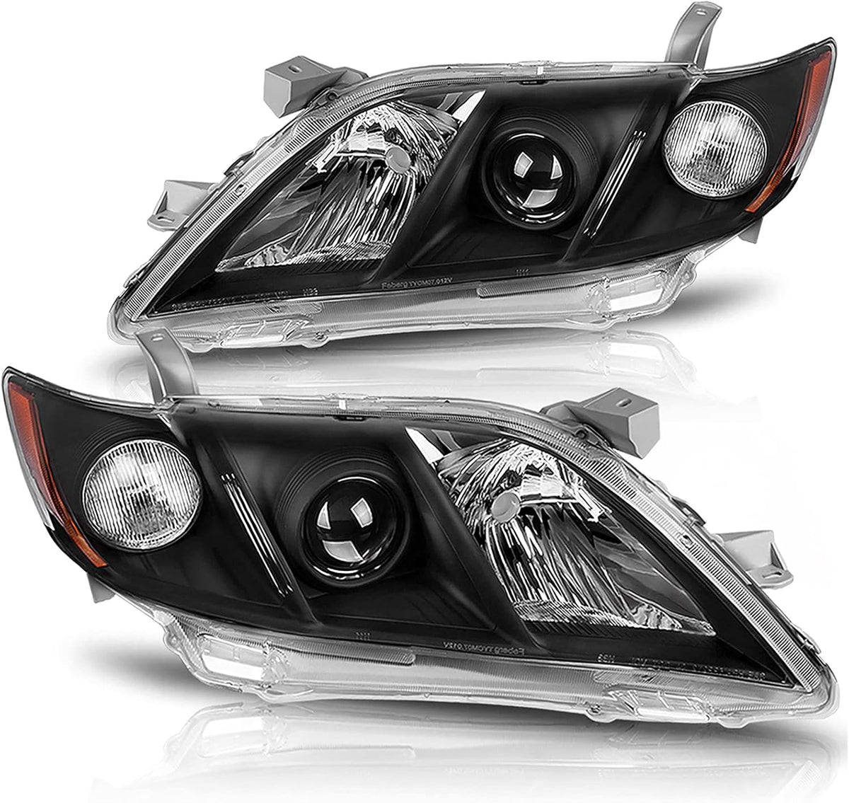 Headlight Assembly Projector Black Housing with Amber Reflector Clear Lens U555