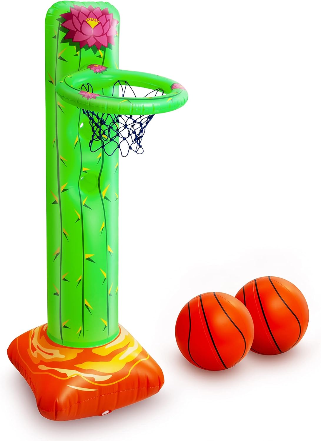 Inflatable Cactus Basketball Set with 2 Balls, Height-Adjustable Basket 3ft – 5ft J567642