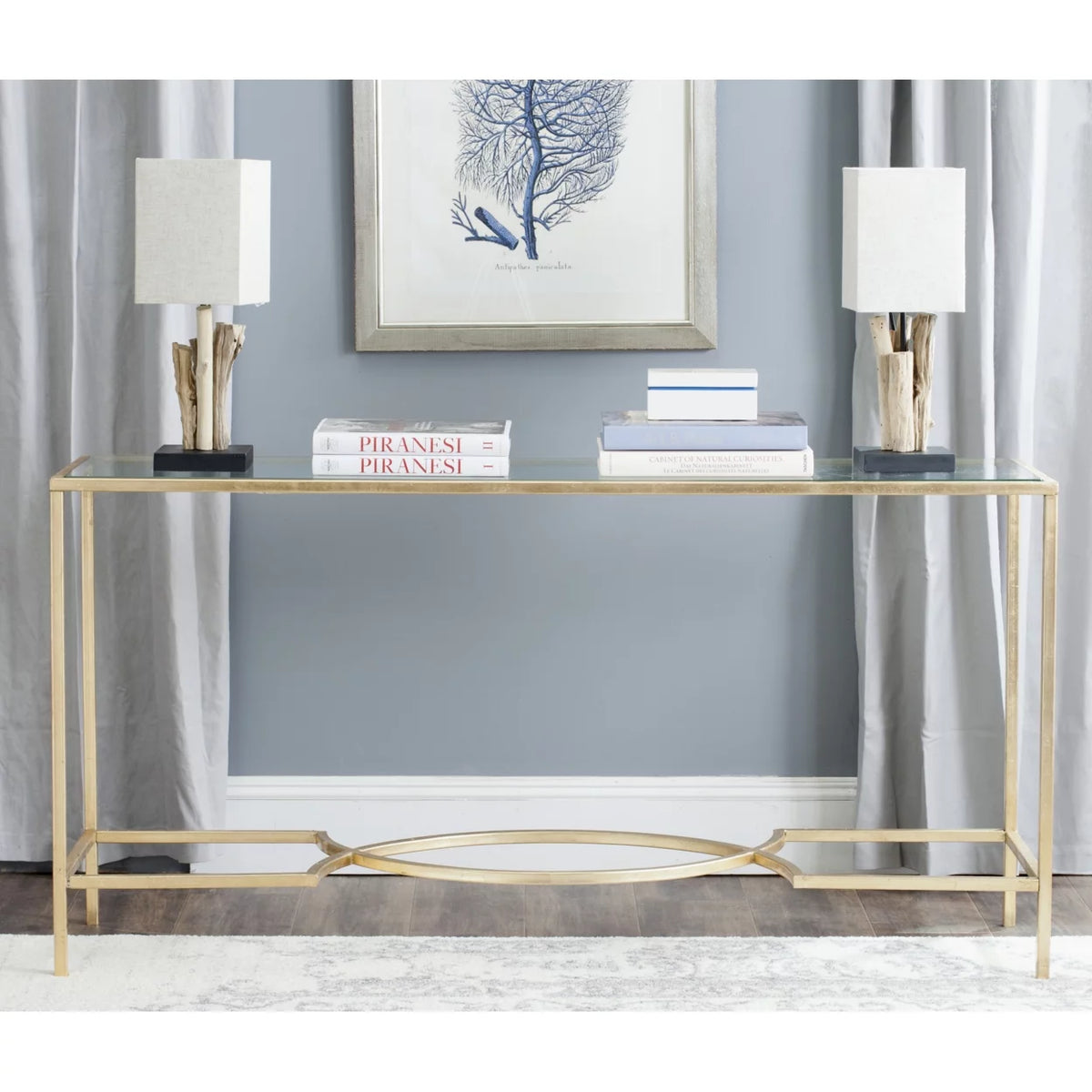 Gold Glass Console Table Y883567
