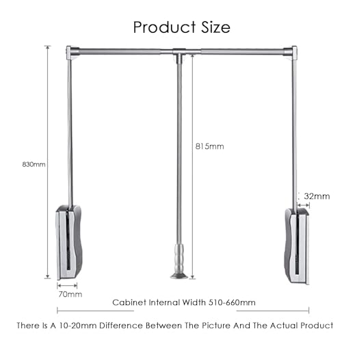 Pull Down Closet Rod Organizer Storage Rack Lift Buffer Extendable Adjustable Width Space Saving Wardrobe Hanger Silver A990045