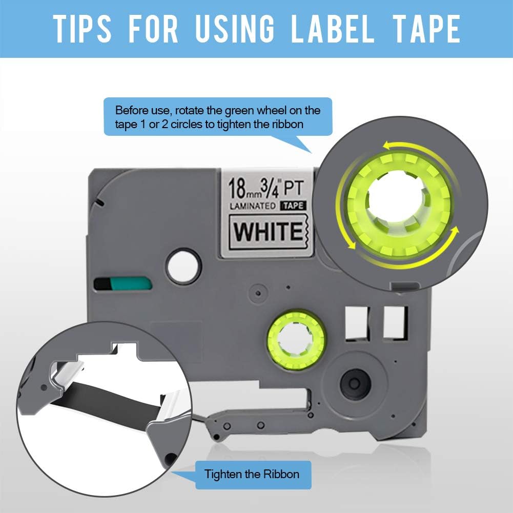 10 Pack Black on White Laminated Label Tape for Brother Ptouch Label Maker H1576