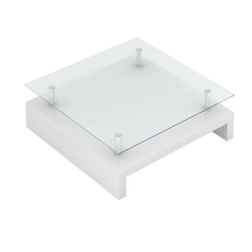2-Tier High Gloss Coffee Table with Tempered Glass Top White X37470