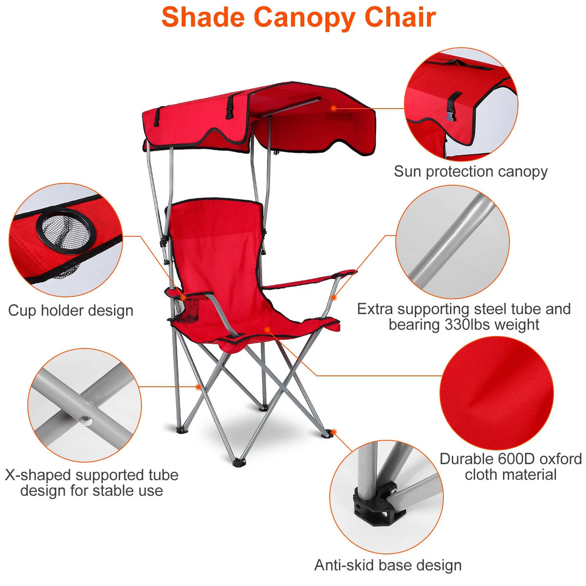 Foldable Canopy Chair with Cup Holder Red M587