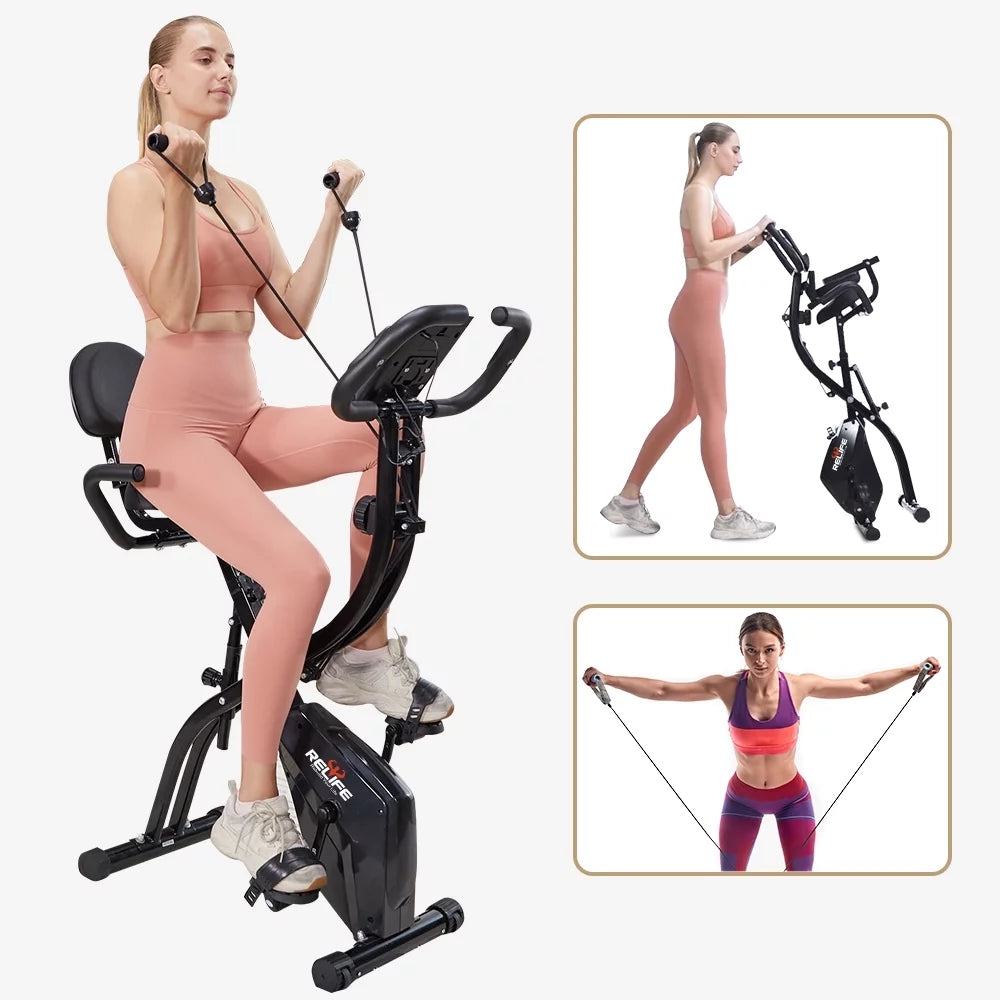 Folding Exercise Bikes with Arm Resistance Band L3189
