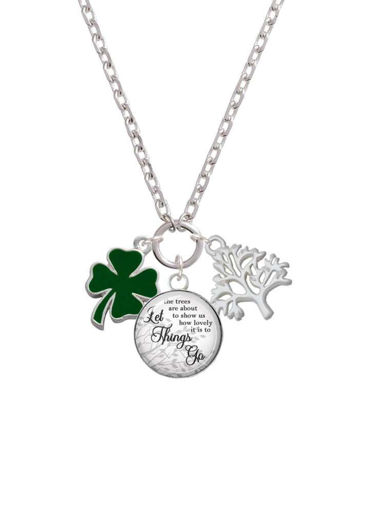Green Enamel Four Leaf Clover Charm Necklace, 28" L250839