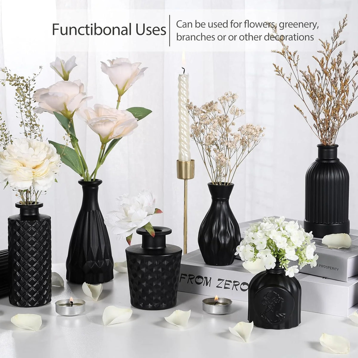 Set of 12 Green Black Glass Bud Vases Q2501
