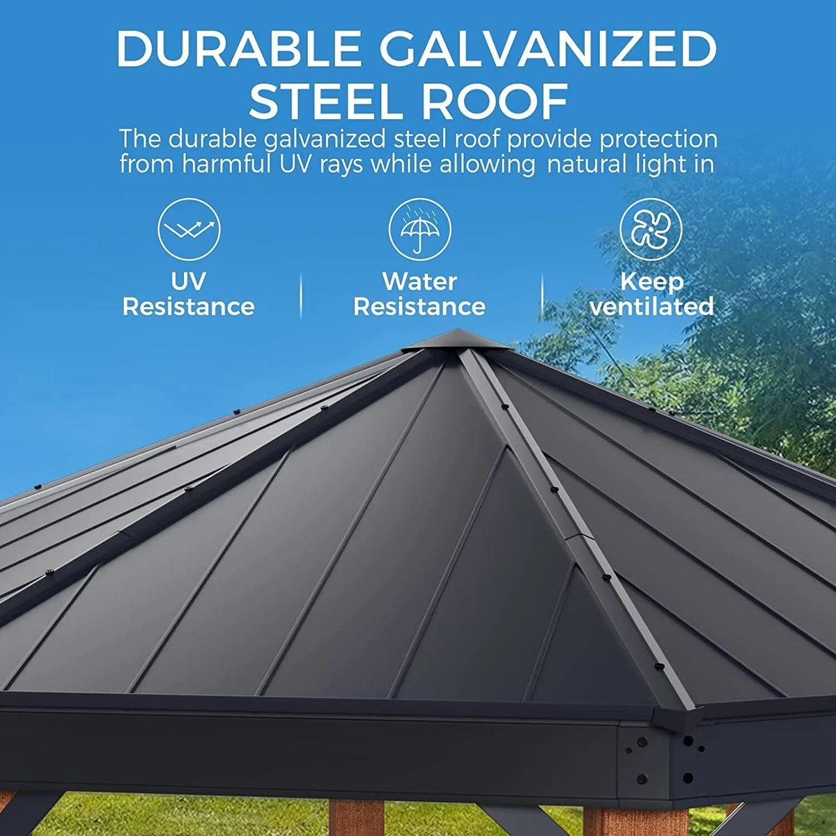 Outdoor Galvanized Steel Roof Gazebo Pergola with Privacy Curtains and Nettings B522771