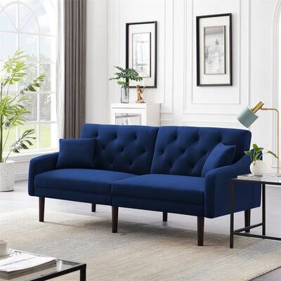 Blue Velvet Fabric Sofa Bed Sleeper Loveseat P8259