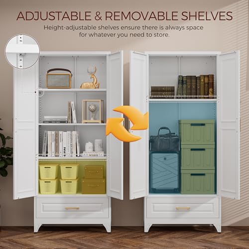 White 4 Adjustable Shelves Metal Pantry Cabinet N8375