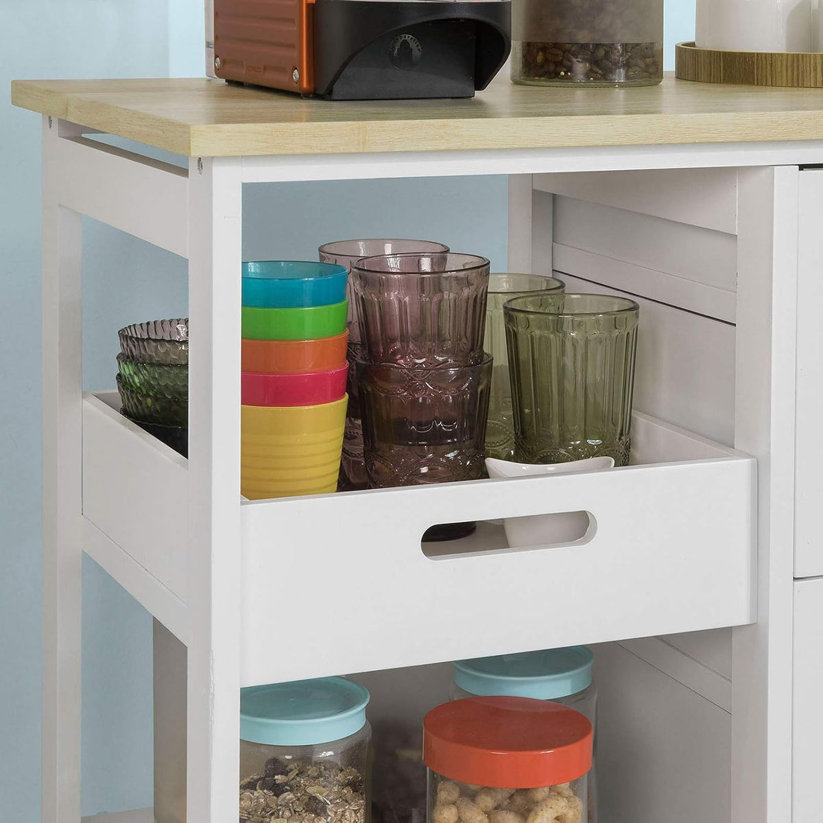 Kitchen Cart with 3 Drawers and Open Storage Shelf R46607