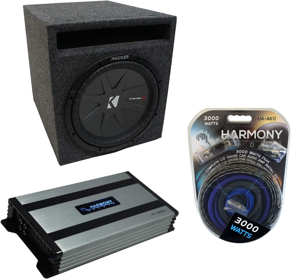Single 12 Sub Box Bundle with Amp & Install Kit T5172