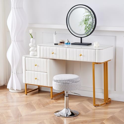 Black Velvet Height Adjustable Swivel Makeup Ottoman Stool with Storage B977