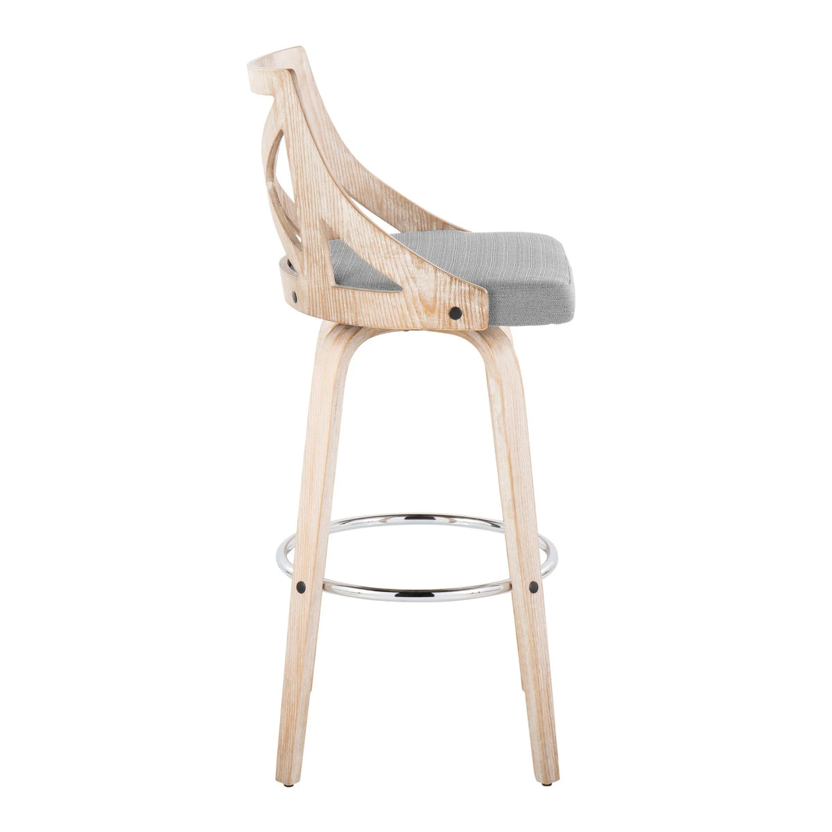 White Washed Wood Light Grey Fabric Swivel Barstool Set of 2 D922