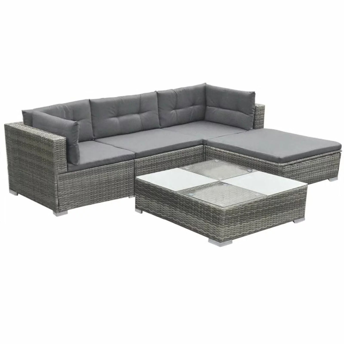 5 Piece Gray Poly Rattan Sectional Sofa Set with Tea Table F78088