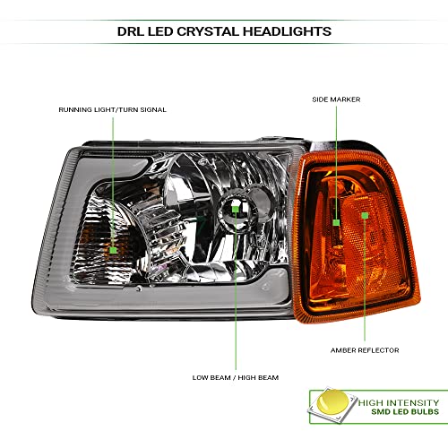 Compatible With 2001-2011 Ford Ranger LED Strip Bar Headlights With Signal Corner Lamps 4-Pieces Q9134