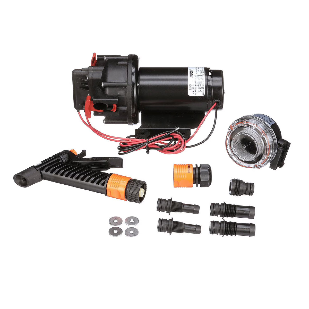Wash Down System Pump, 3.5 GPM Max @ 41 PSI, 12V DC, Spray Nozzle and Inlet Strainer K5615