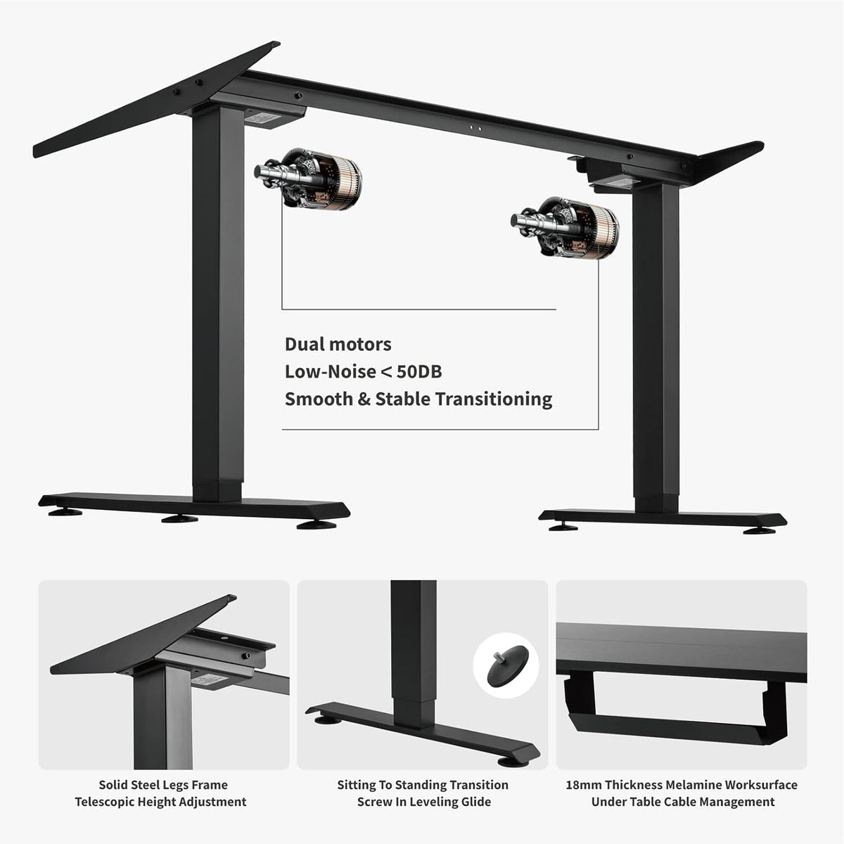 55Inch Electric Height Adjustable L-Shape Corner Desk with Cable Tray J6012