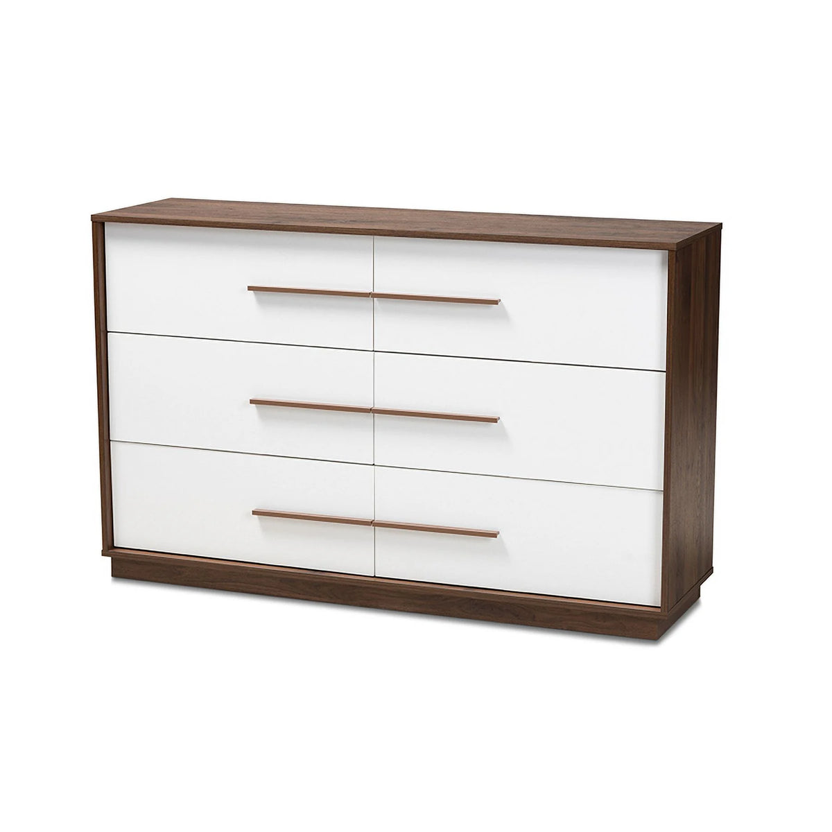 White and Walnut 6-Drawer Wood Dresser D288