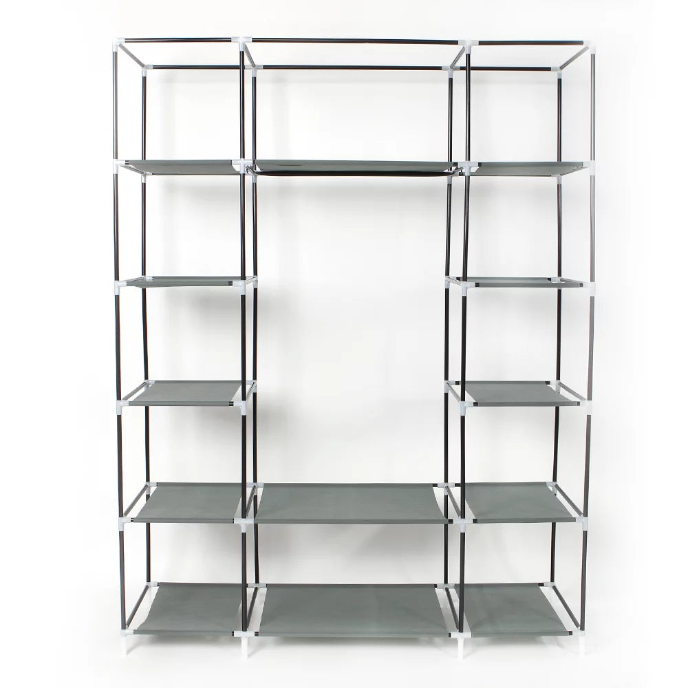 Portable Closet Wardrobe Clothes Rack with Shelf Gray U564867