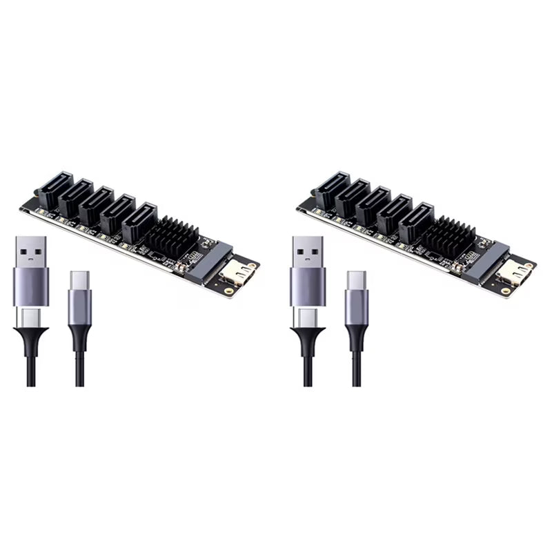 2X TYPE-C to SATA3.0 5 Ports Adapter Converter Card 6Gbps USB10G for SSD HDD Expansion, Black S80173