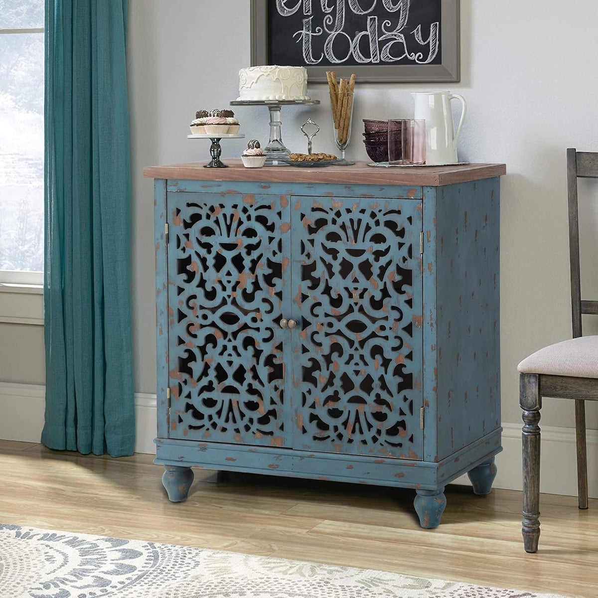 White 2 Door Distressed Storage Cabinet P56129