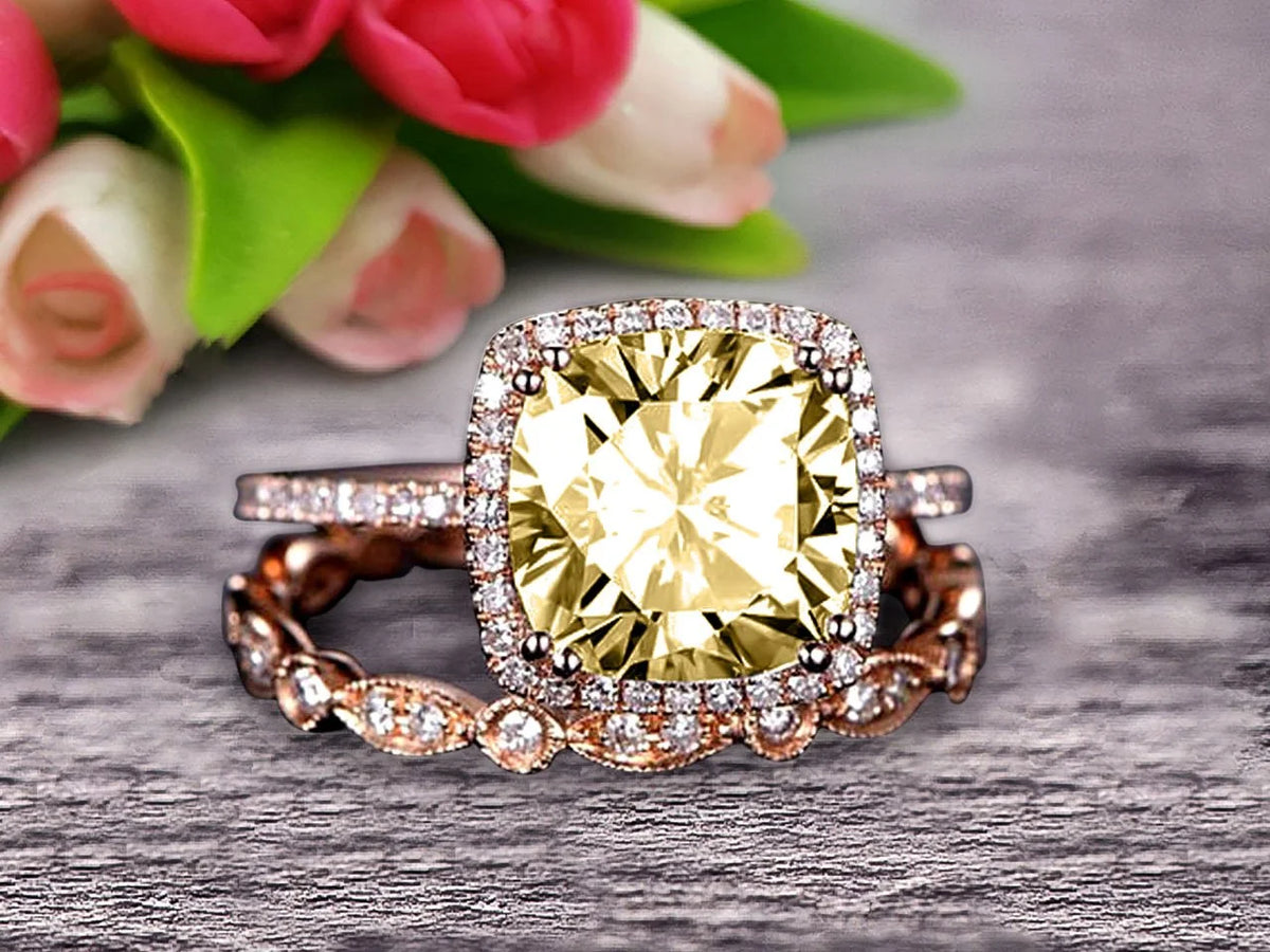 10k Rose Gold Cushion Champagne Diamond Engagement Ring G303