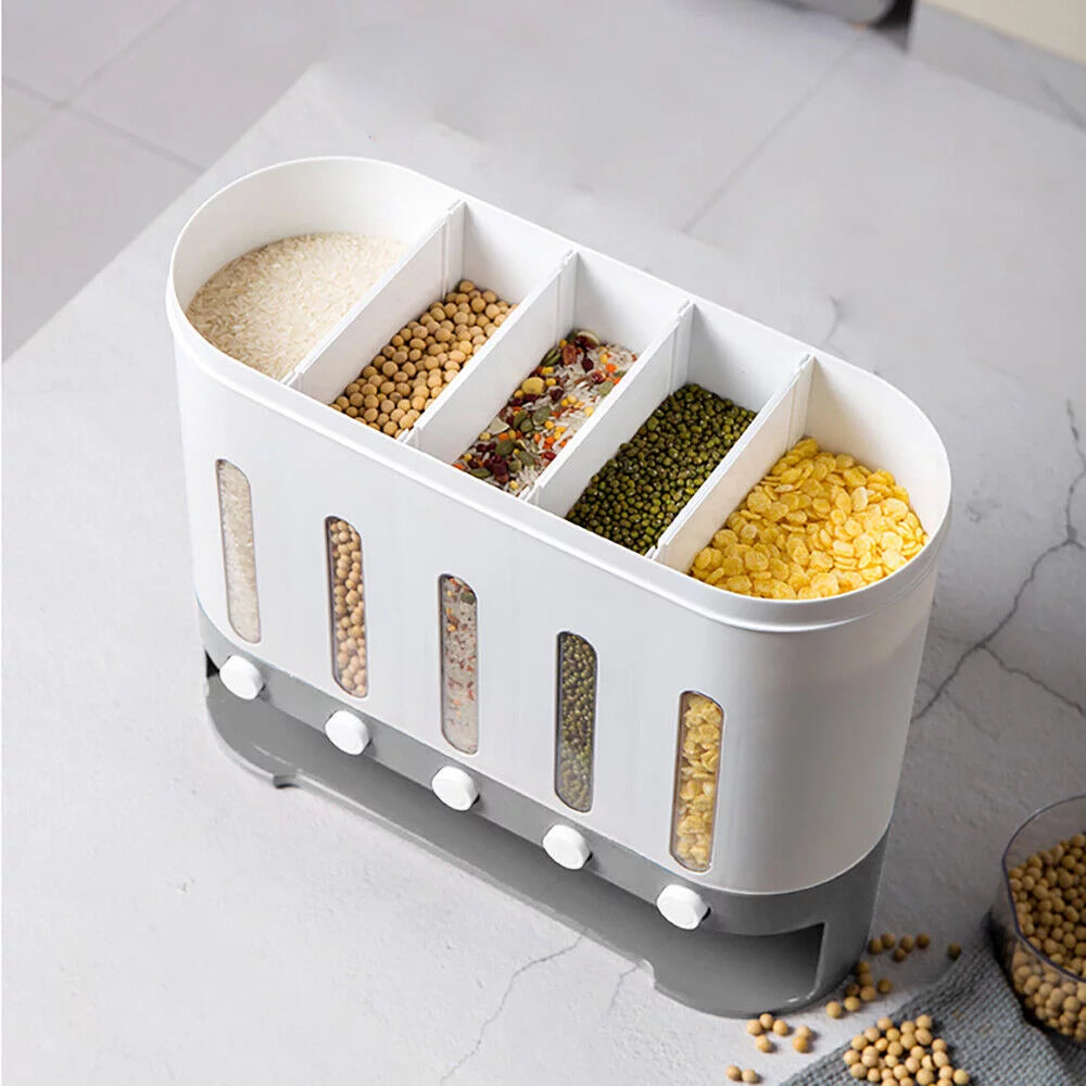 Wall Mounted 5 Grid Dry Food Dispenser with Measuring Cup T3253