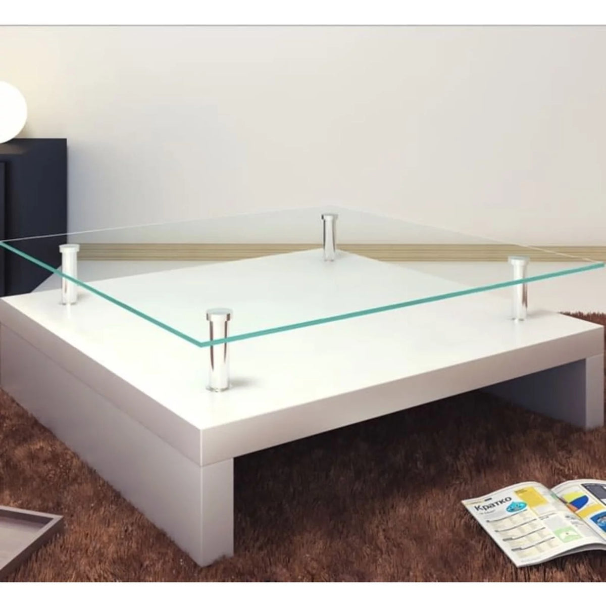 White High Gloss Coffee Table with Tempered Glass Top Q741