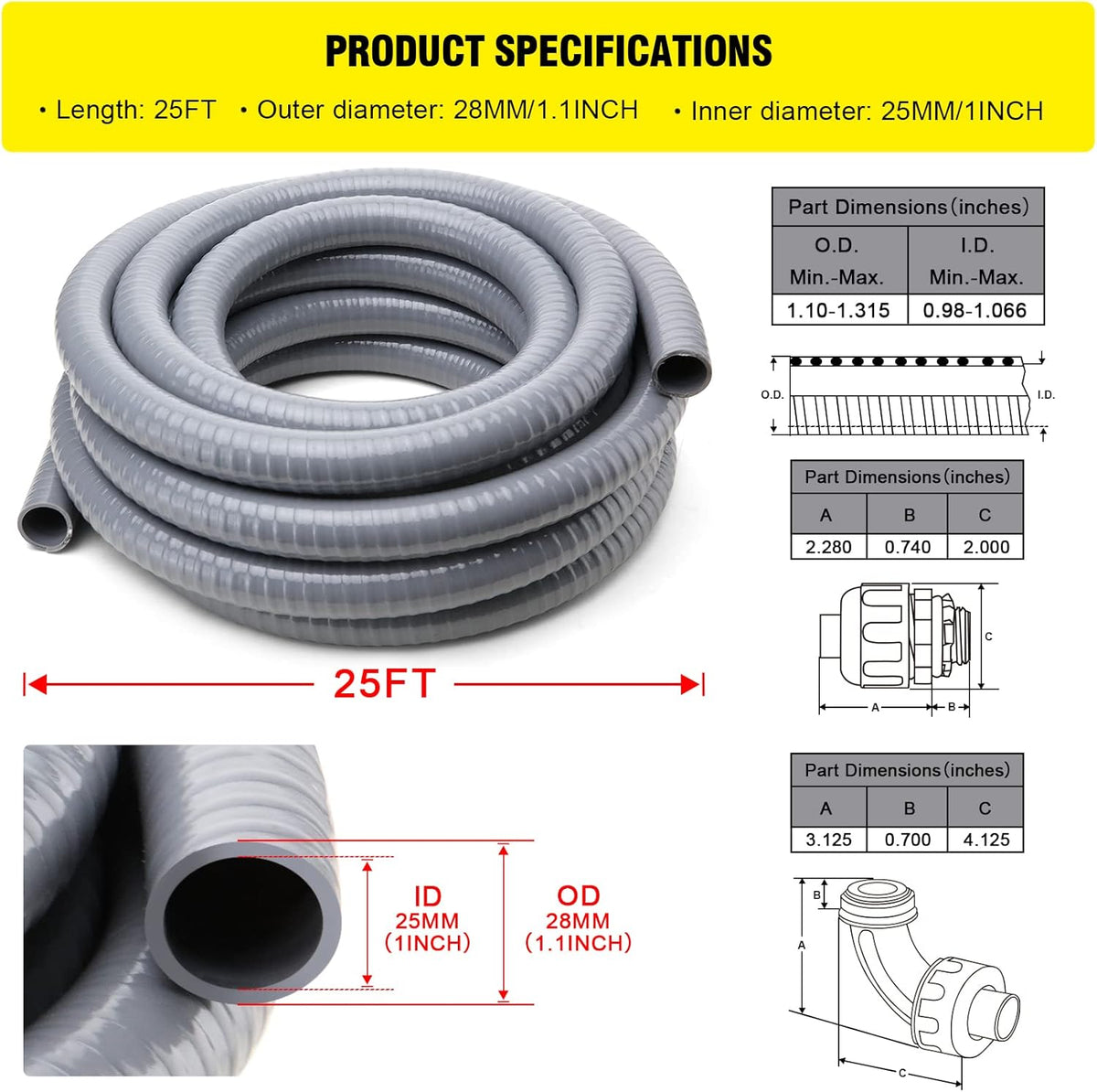 1 in. Dia 25ft Liquid-Tight Non Metallic Conduit Kit Pack of 2 V307