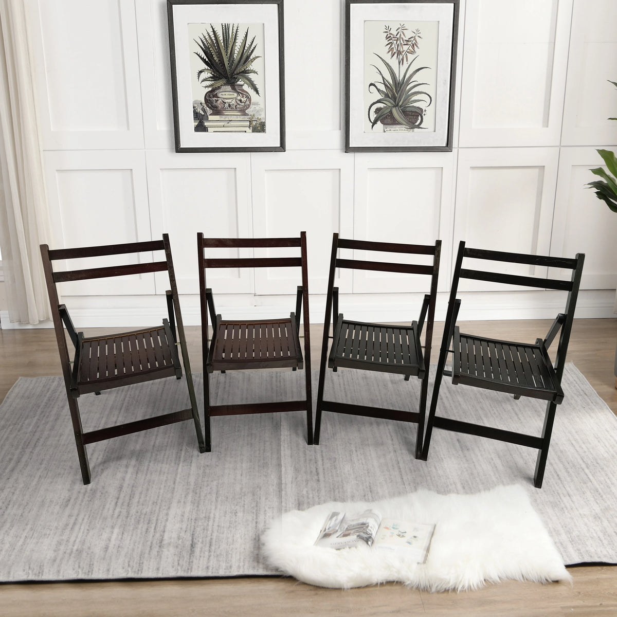 Cherry Slatted Wood Folding Chair Set of 4 I547