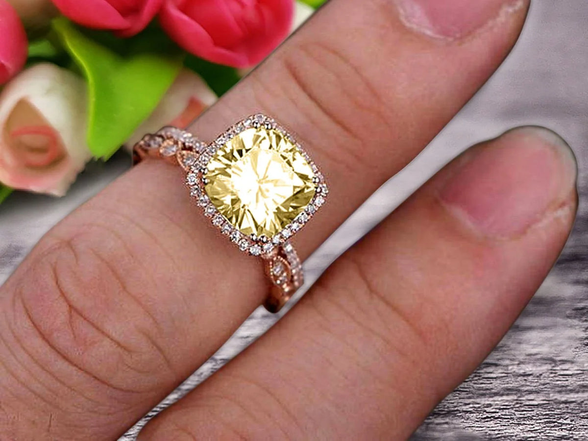 10k Rose Gold Cushion Champagne Diamond Engagement Ring G303