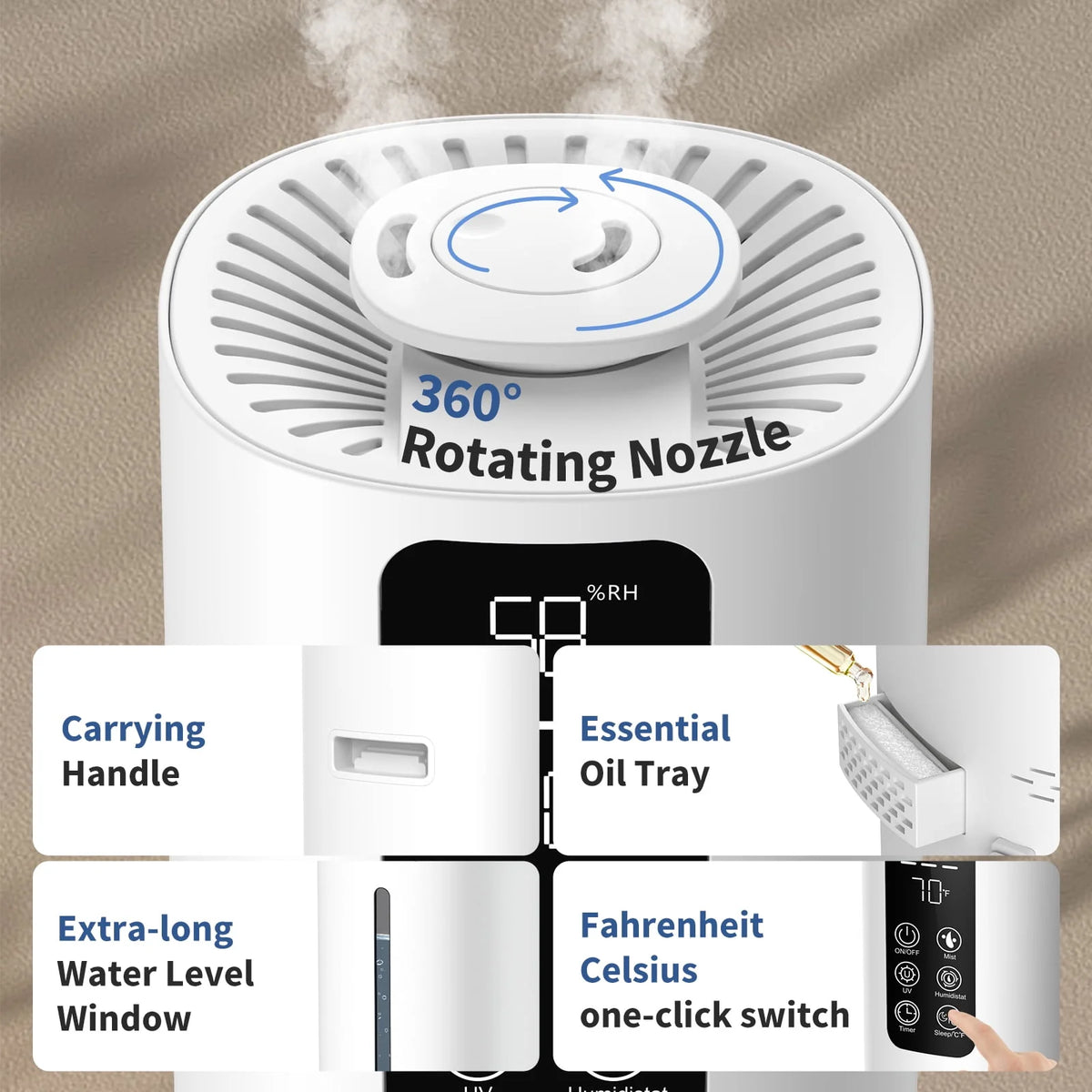 8L Top Fill Ultrasonic Floor Humidifier J62017