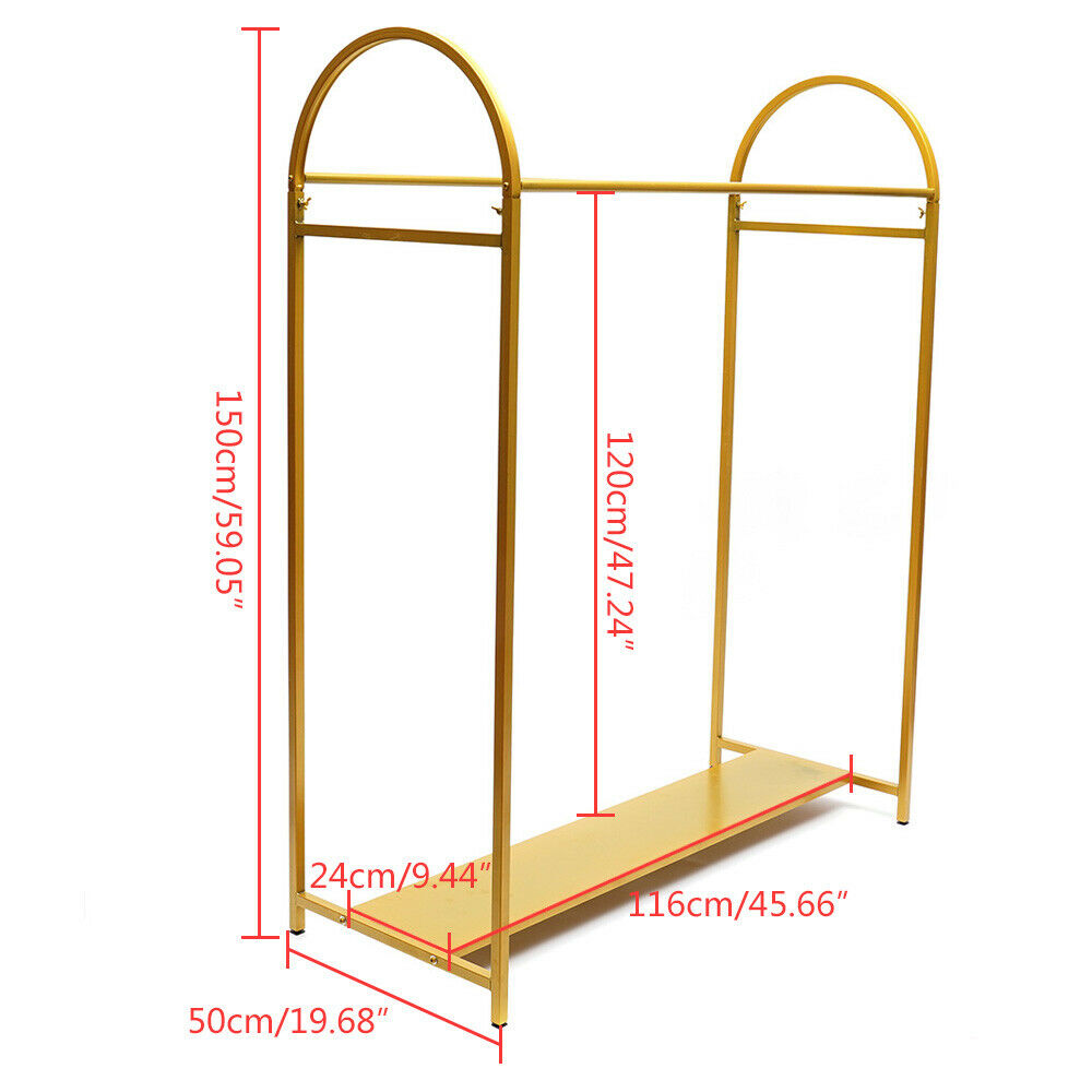 Gold Garment Rack with Iron Board Arched Stand Floor Hanger Storage Rack 1.5m Height N321389