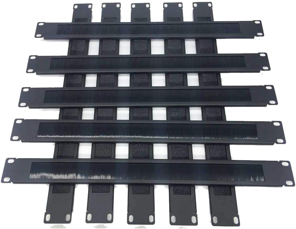 10 Pack 1U Horizontal Rack Mount Cable Management Panel with Cable Entry Brush for 19-Inch Rack Black G55215